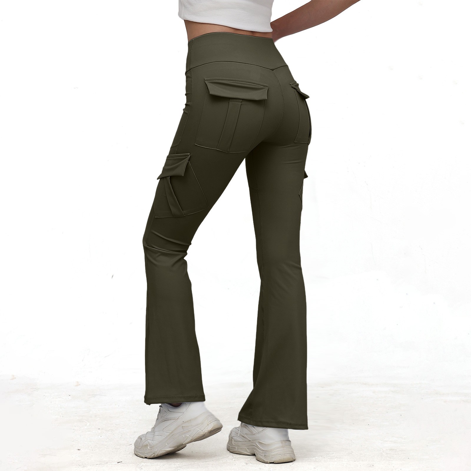 thumbnail image 4 of Pantalones casuales acampanados con bolsillos para mujer - Athleisure/yoga, poliéster, todas las estaciones, S-XL, 4 of 4